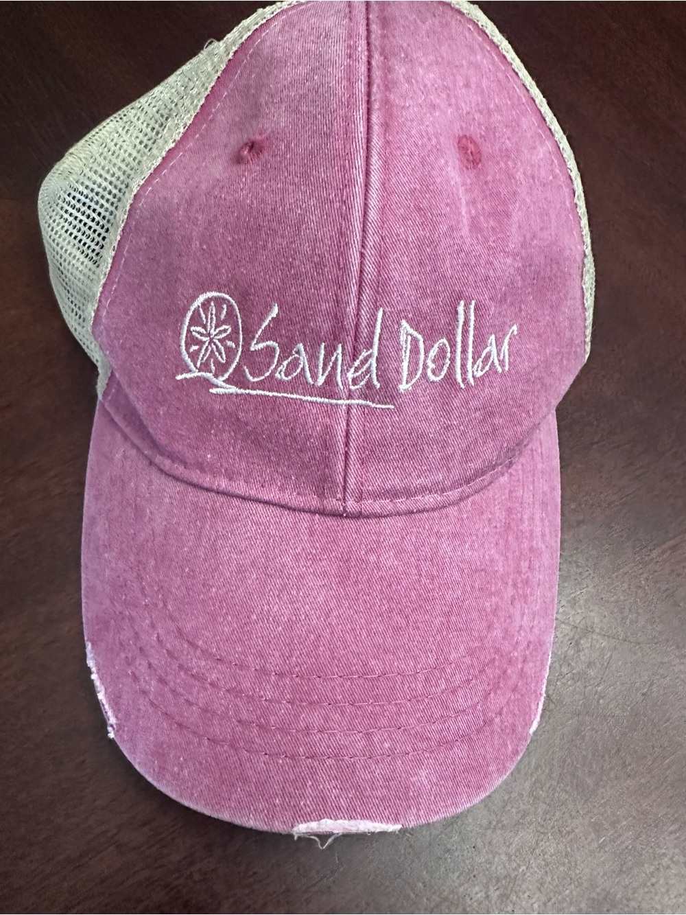 Adams Sand Dollar Pink Distressed Trucker Hat Mesh Back Beach Coastal Resort